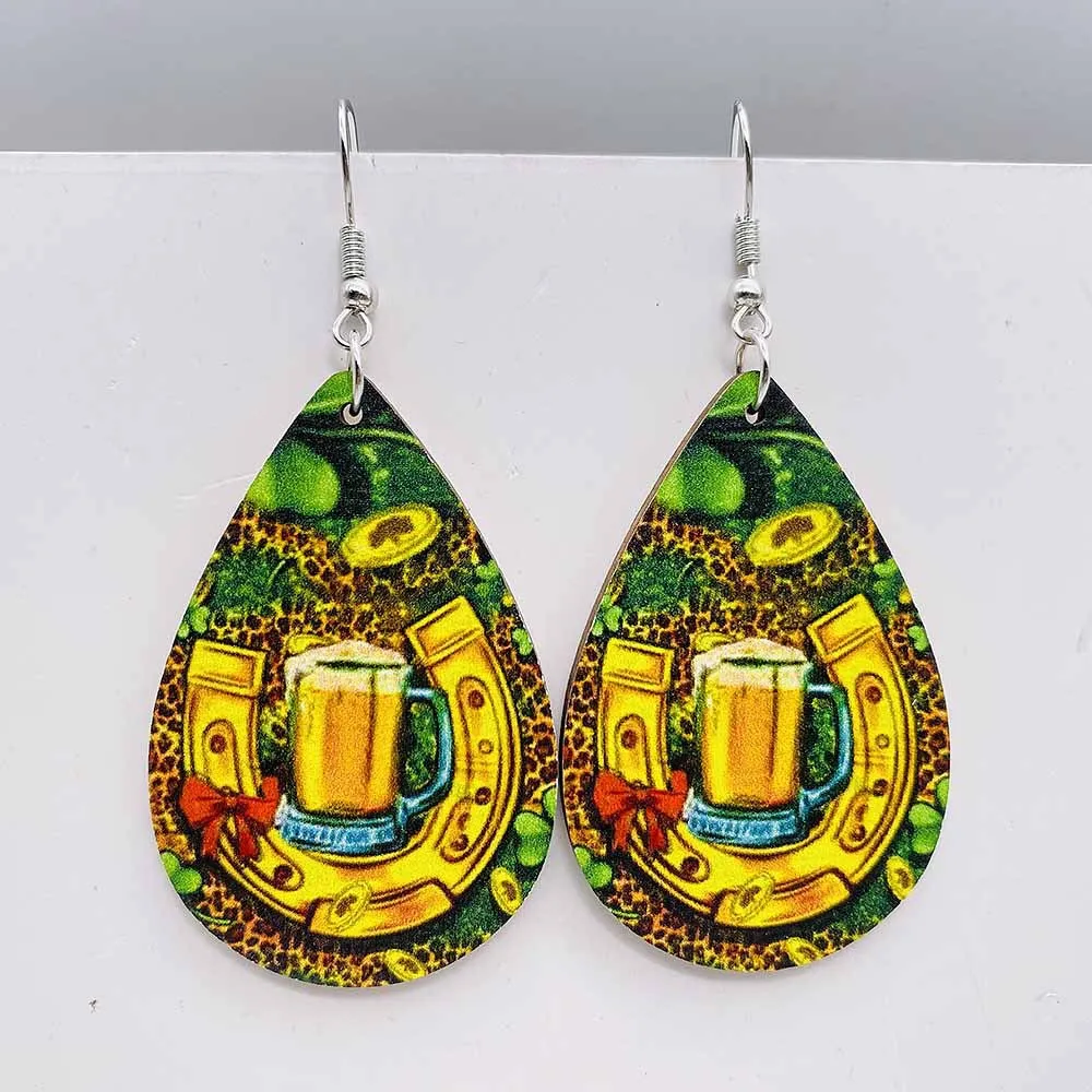 Wholesale St. Patrick's Day Irish Clover Penguin Owl Wooden Earrings