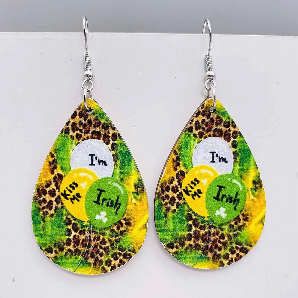 Wholesale St. Patrick's Day Irish Clover Penguin Owl Wooden Earrings