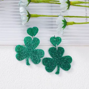 Wholesale St. Patrick's Festival Green Clover Leaf Acrylic Earrings for Women