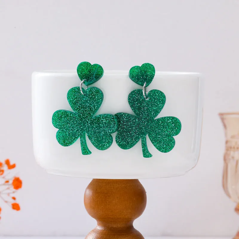 Wholesale St. Patrick's Festival Green Clover Leaf Acrylic Earrings for Women