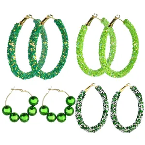Wholesale St. Patrick's Green Glitter Large Fashion Simple Bright Color Beaded Earrings