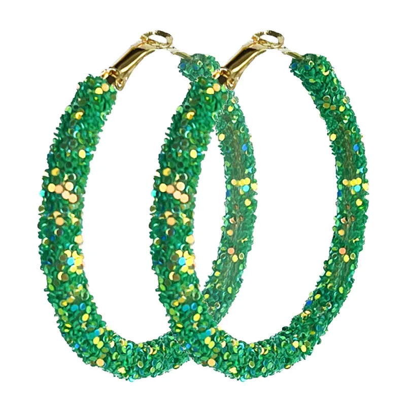 Wholesale St. Patrick's Green Glitter Large Fashion Simple Bright Color Beaded Earrings