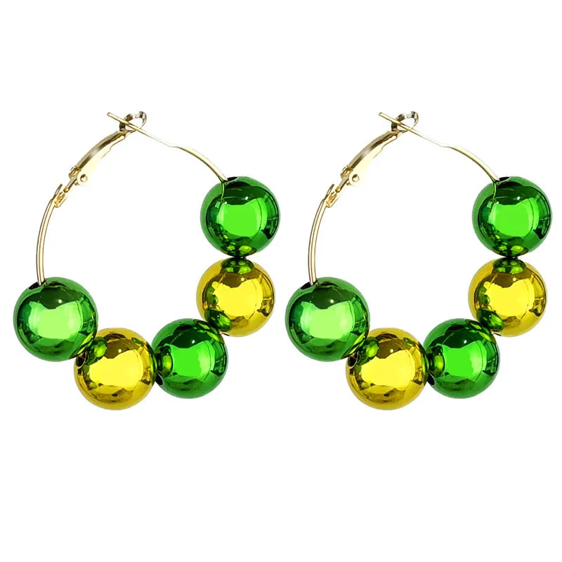 Wholesale St. Patrick's Green Glitter Large Fashion Simple Bright Color Beaded Earrings