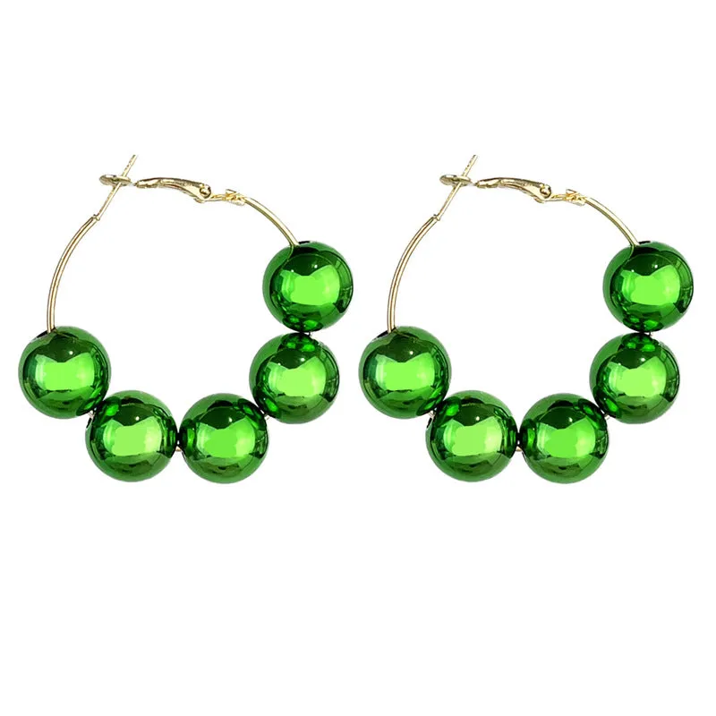 Wholesale St. Patrick's Green Glitter Large Fashion Simple Bright Color Beaded Earrings