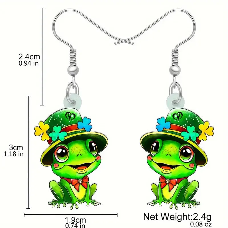 Wholesale St. Patrick's Holiday Clover Hat Frog Acrylic Cartoon Funny Earrings
