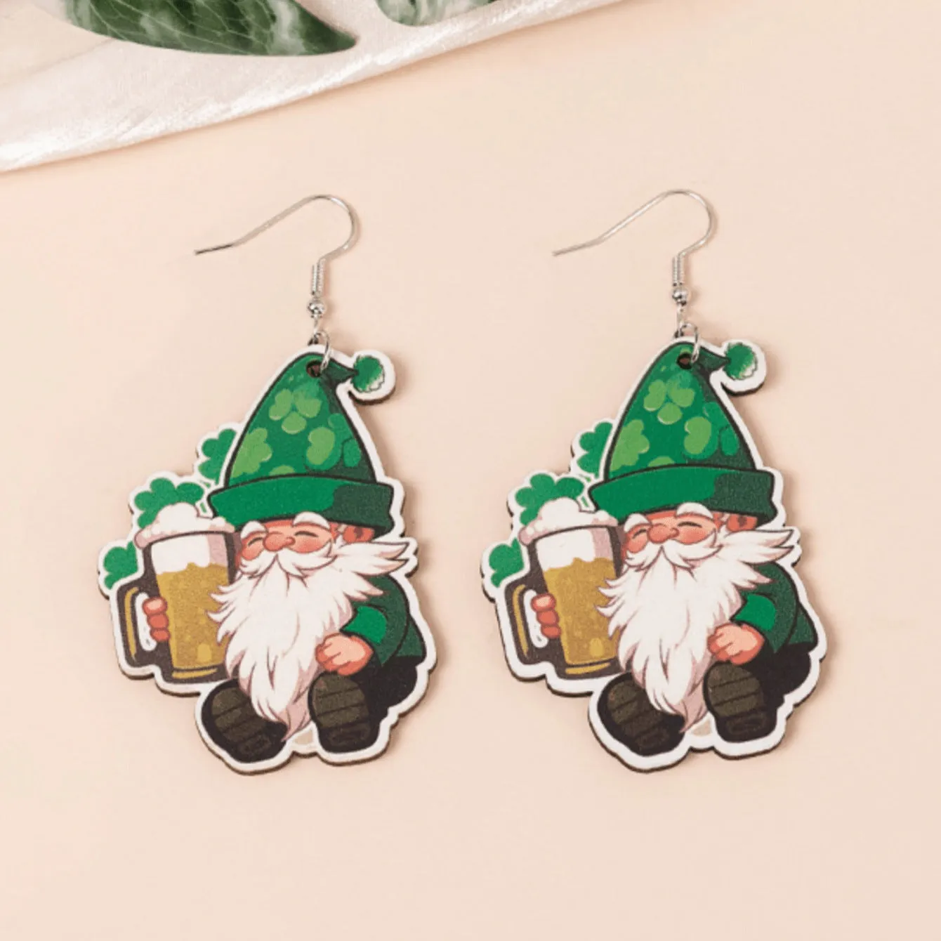 Wholesale St. Patry Festival Theme Dwarf Wooden Green Series Holiday Earrings