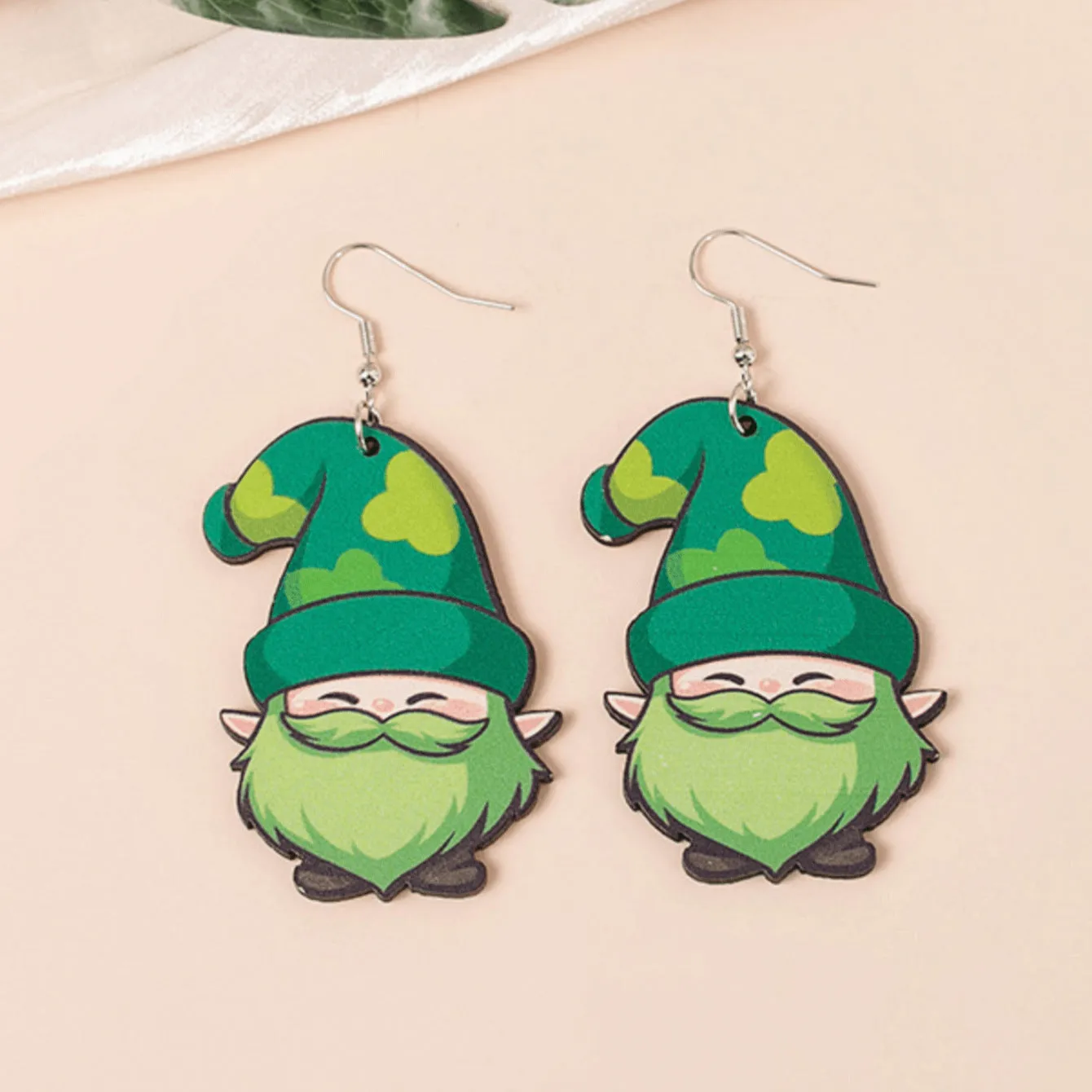 Wholesale St. Patry Festival Theme Dwarf Wooden Green Series Holiday Earrings