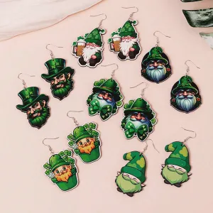 Wholesale St. Patry Festival Theme Dwarf Wooden Green Series Holiday Earrings