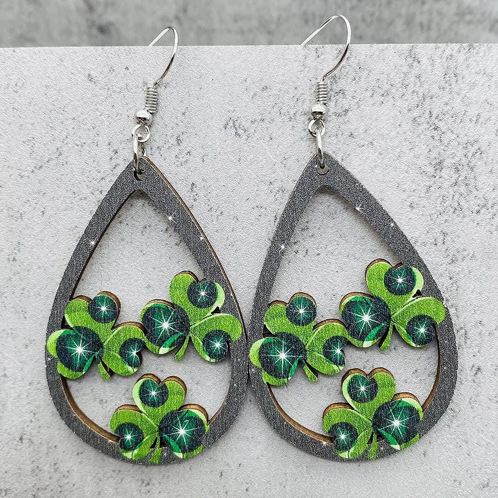 Wholesale St. Puckett Festival  Clover Green Rainbow Dwarfs Wooden Earrings