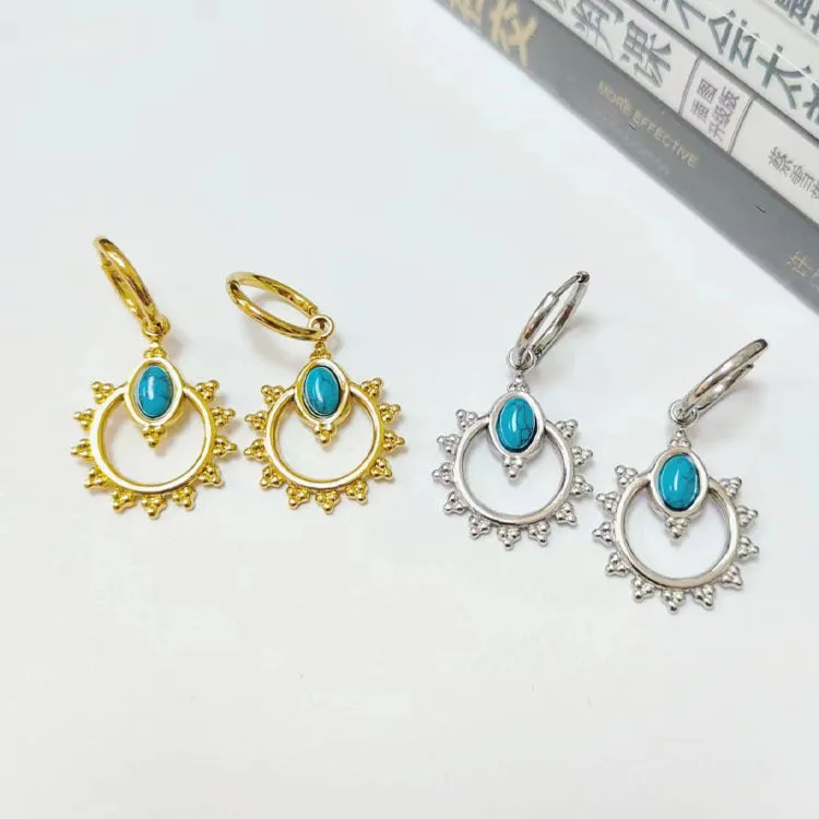 Wholesale Stainless Steel 18K Gold Earrings Semi-precious Stone Series Earrings