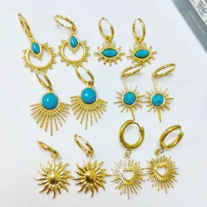 Wholesale Stainless Steel 18K Gold Earrings Semi-precious Stone Series Earrings
