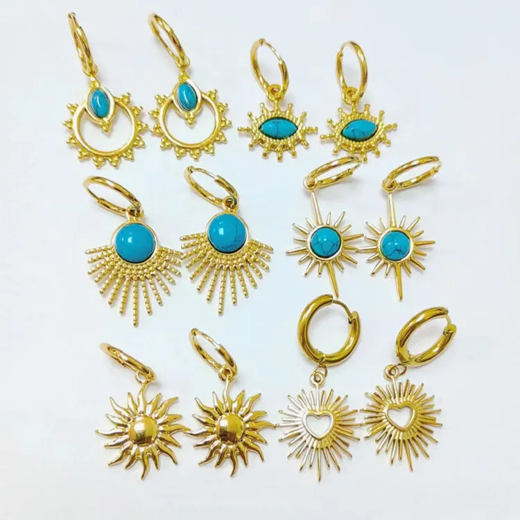 Wholesale Stainless Steel 18K Gold Earrings Semi-precious Stone Series Earrings