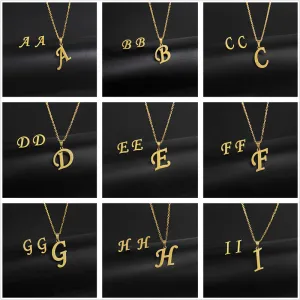 Wholesale Stainless Steel 26 Letter Necklace Earrings Two Piece Set