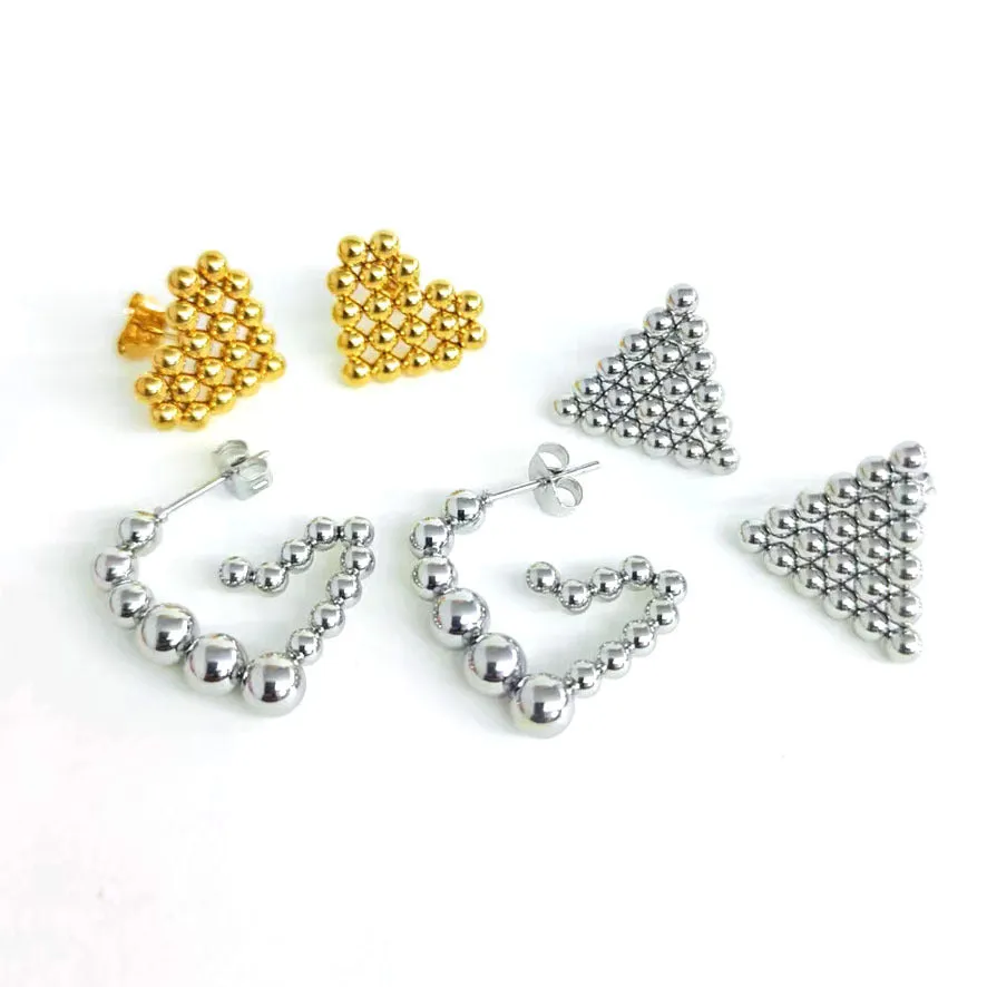 Wholesale Stainless steel beads heart triangle 18K gold earrings