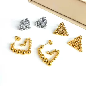 Wholesale Stainless steel beads heart triangle 18K gold earrings