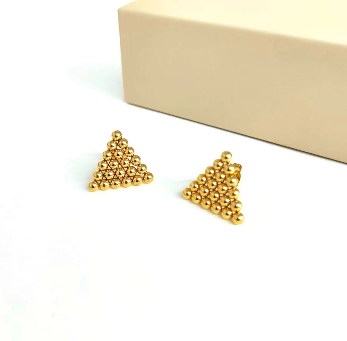 Wholesale Stainless steel beads heart triangle 18K gold earrings