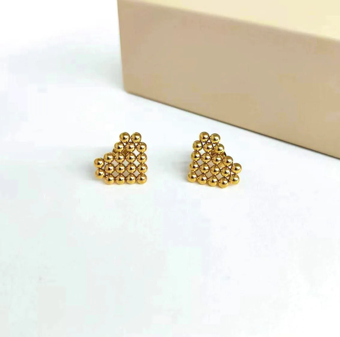 Wholesale Stainless steel beads heart triangle 18K gold earrings