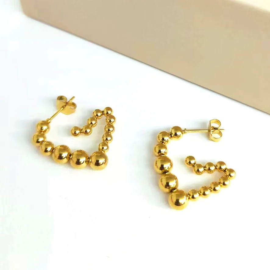 Wholesale Stainless steel beads heart triangle 18K gold earrings