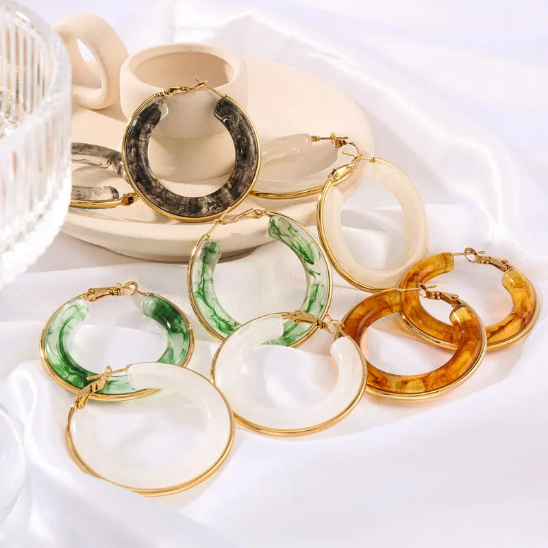 Wholesale Stainless Steel Electroplated 18k Gold Hollow Circle Resin High-end Niche Earrings