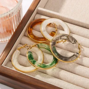 Wholesale Stainless Steel Electroplated 18k Gold Hollow Circle Resin High-end Niche Earrings
