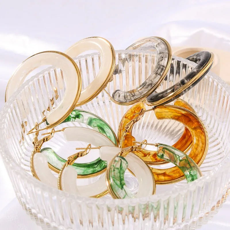Wholesale Stainless Steel Electroplated 18k Gold Hollow Circle Resin High-end Niche Earrings