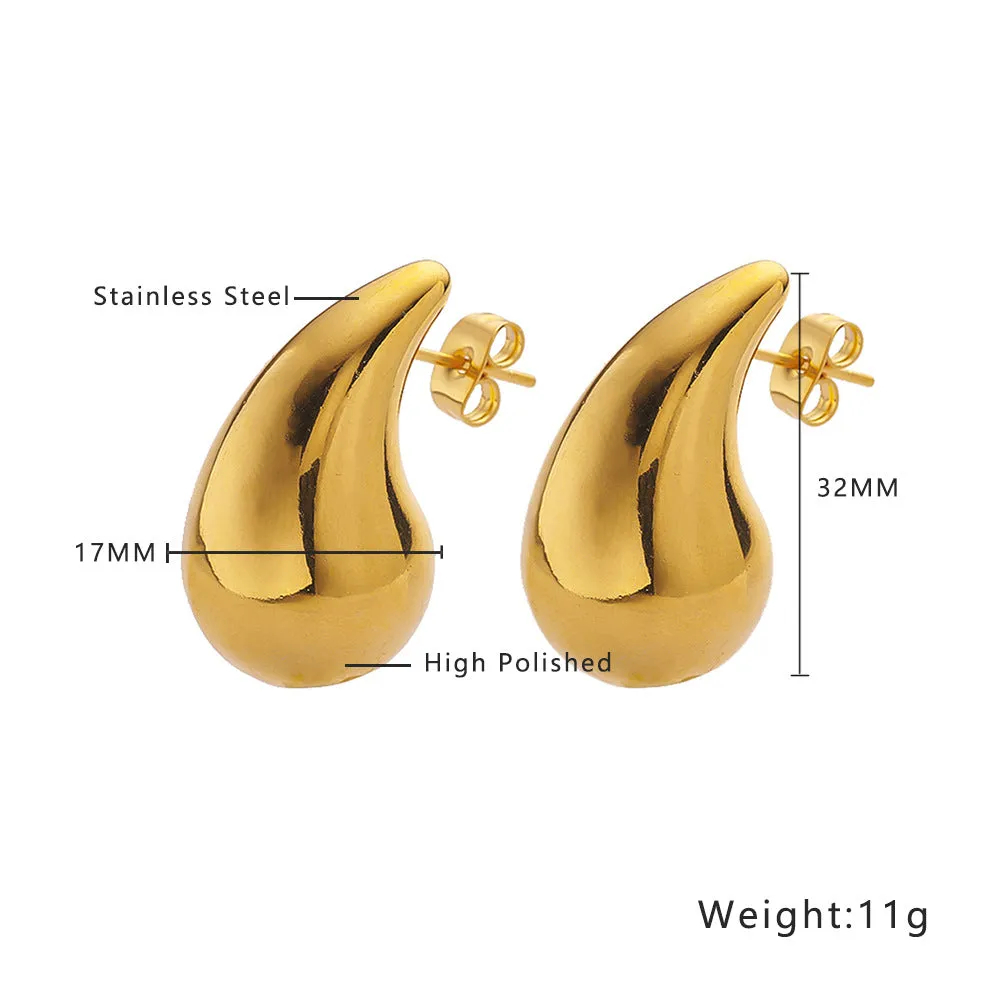 Wholesale Stainless Steel Electroplated Stripes Gold Glossy Water Drop Earrings
