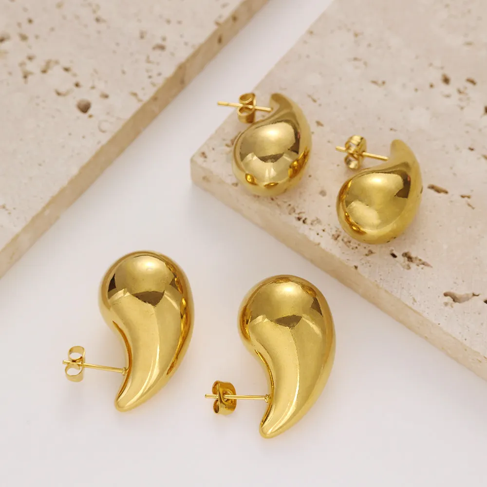 Wholesale Stainless Steel Electroplated Stripes Gold Glossy Water Drop Earrings