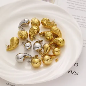 Wholesale Stainless Steel Electroplated Stripes Gold Glossy Water Drop Earrings