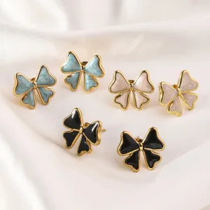 Wholesale Stainless Steel Fashion Light Luxury Versatile Bow Drop Oil Love Enamel Colored Titanium Steel Earrings