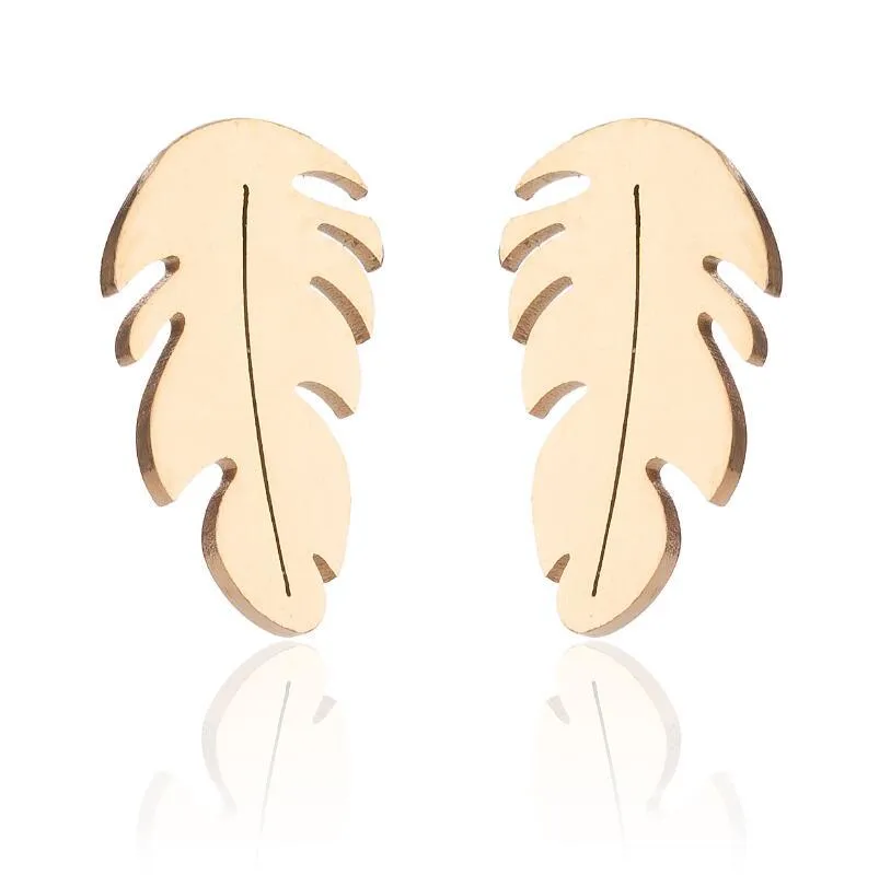 Wholesale Stainless Steel Feather Leaves Ear Studs