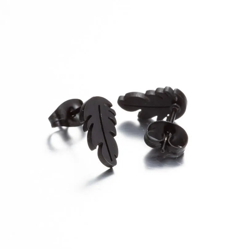 Wholesale Stainless Steel Feather Leaves Ear Studs