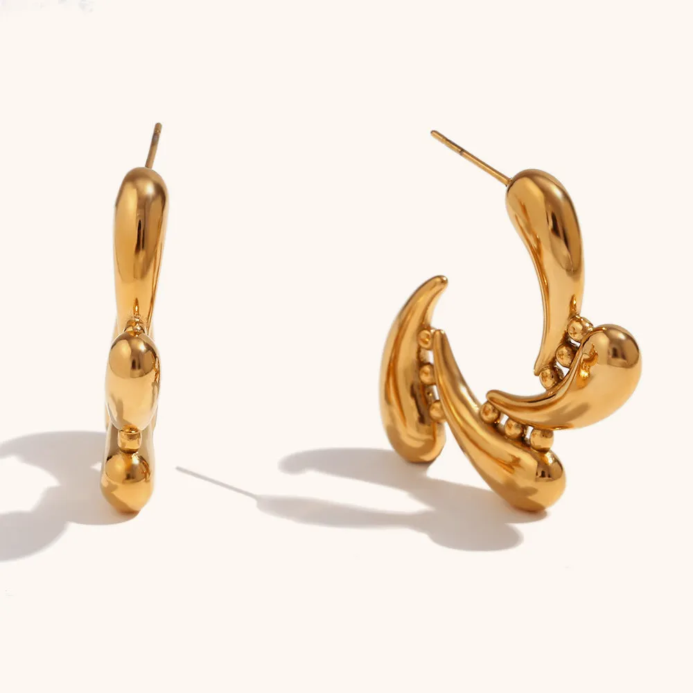 Wholesale Stainless Steel Plated 18K Gold Four Water Droplet Vortex Earrings