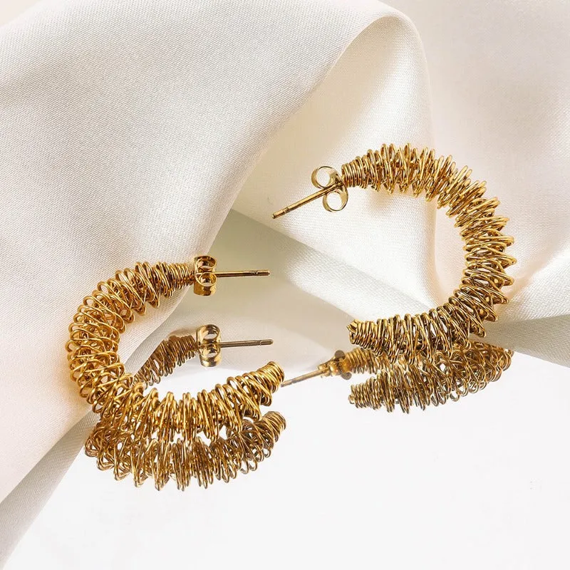 Wholesale Stainless Steel Temperament High-end Titanium Steel Fine Needle Hollow C-shaped Earrings