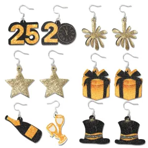 Wholesale Star Wine Glass New Year's Eve Black Gold Party Decoration Earrings