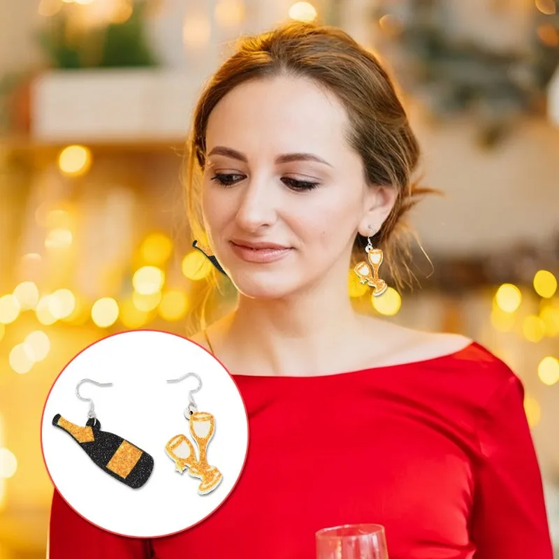 Wholesale Star Wine Glass New Year's Eve Black Gold Party Decoration Earrings