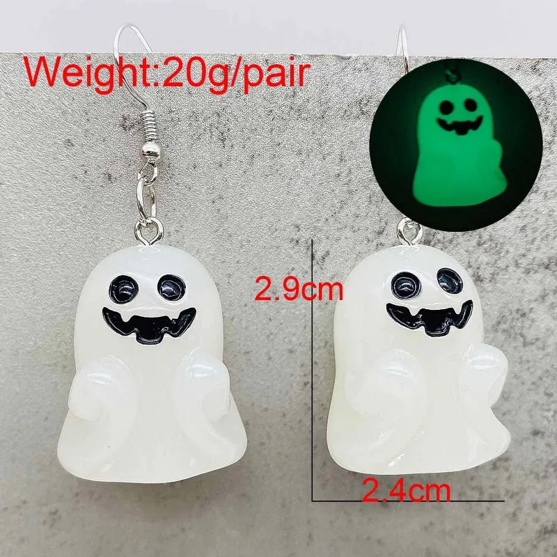 Wholesale Stereo Resin Glow-in-the-dark Ghost Halloween Wishing Bottle Earrings and Necklaces Set