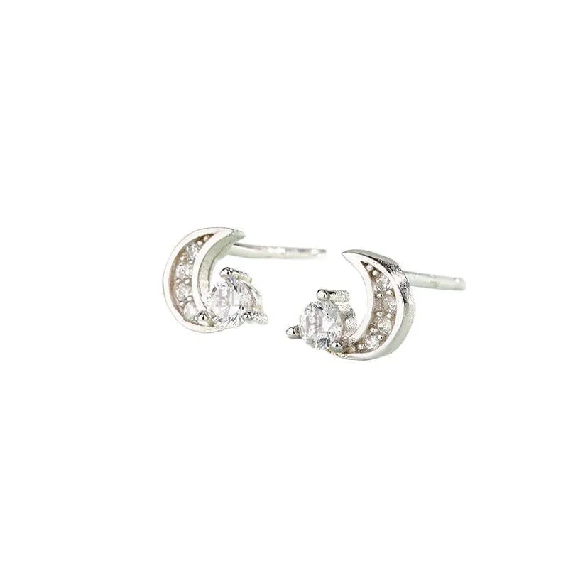 Wholesale Sterling Silver Earrings for Girls Fashionable Small Fresh and Diamond-encrusted Moon Simple Girly Heart Earrings
