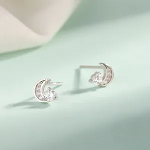 Wholesale Sterling Silver Earrings for Girls Fashionable Small Fresh and Diamond-encrusted Moon Simple Girly Heart Earrings