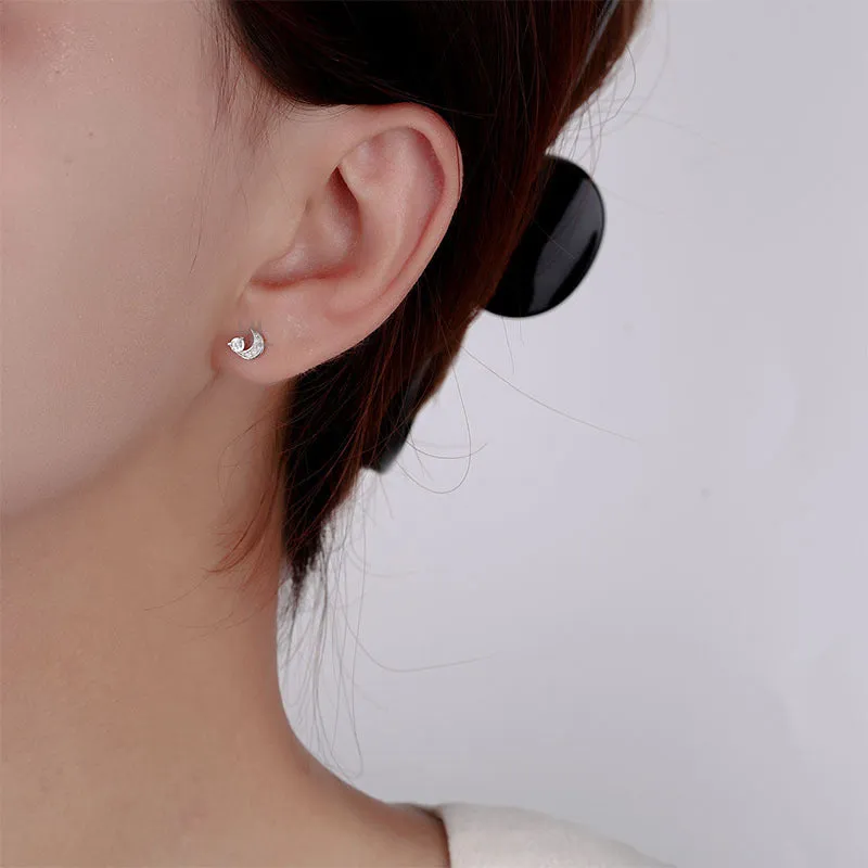 Wholesale Sterling Silver Earrings for Girls Fashionable Small Fresh and Diamond-encrusted Moon Simple Girly Heart Earrings