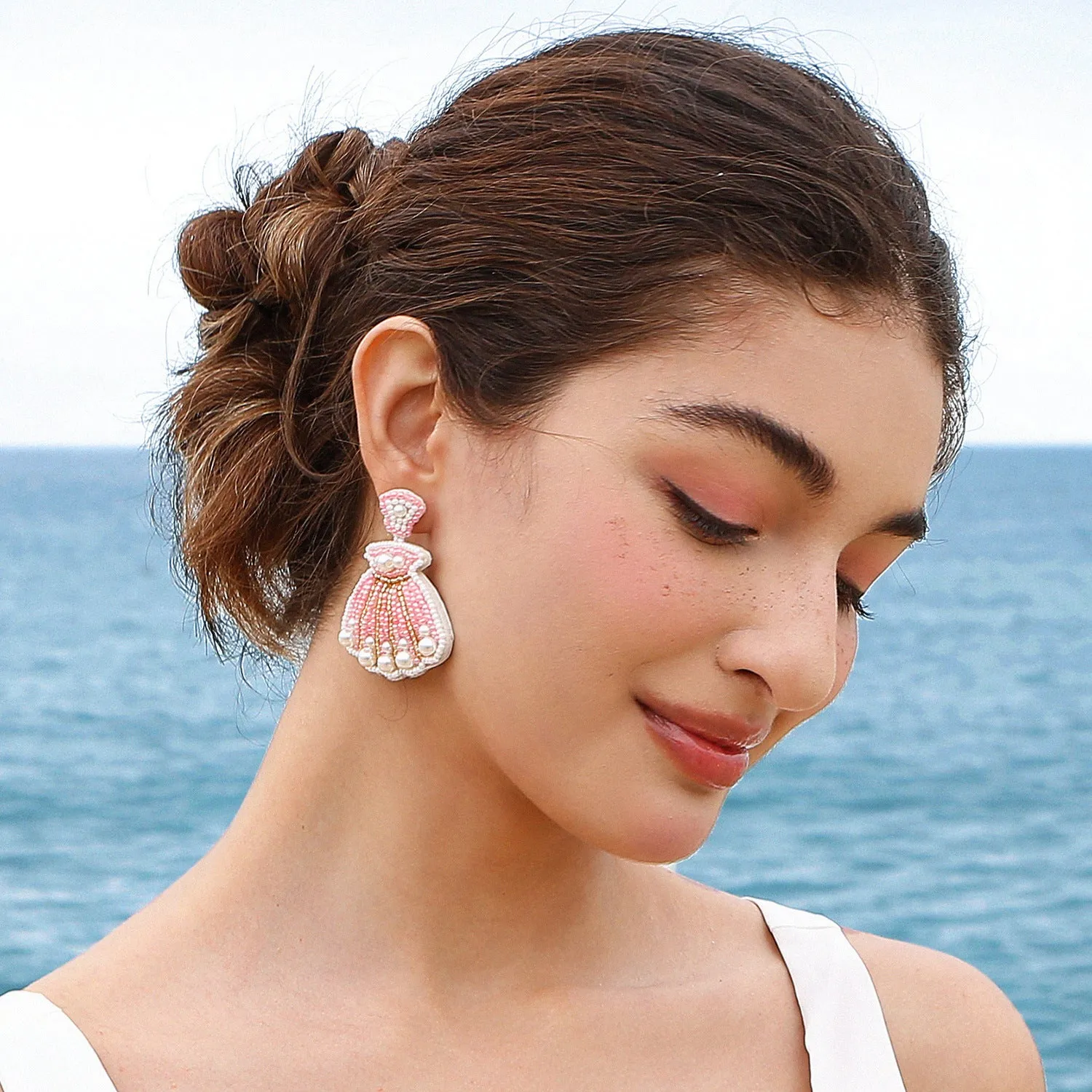 Wholesale Summer Ocean Bohemian Creative Rice Bead Earrings
