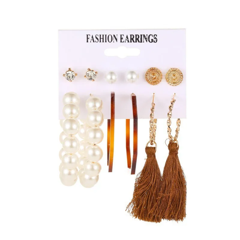 Wholesale Tassel Bohemian Style Leaf Geometry 6 Pair Earrings