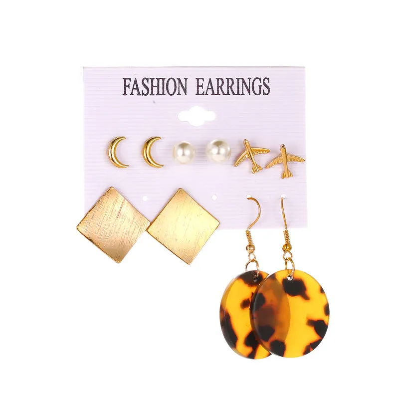 Wholesale Tassel Bohemian Style Leaf Geometry 6 Pair Earrings