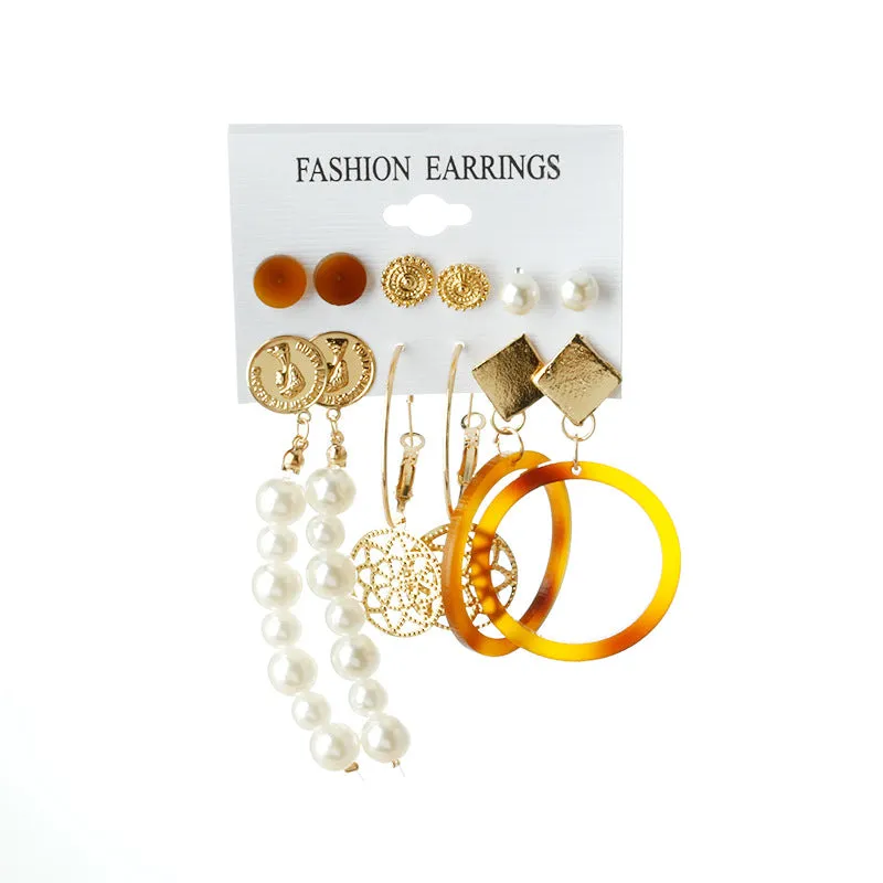 Wholesale Tassel Bohemian Style Leaf Geometry 6 Pair Earrings