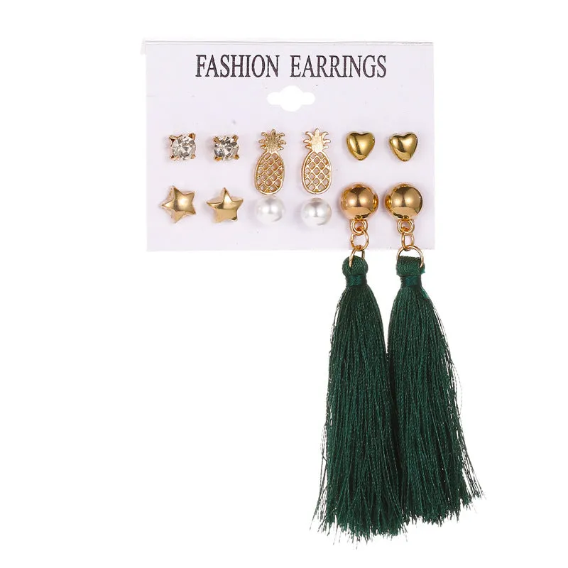 Wholesale Tassel Bohemian Style Leaf Geometry 6 Pair Earrings
