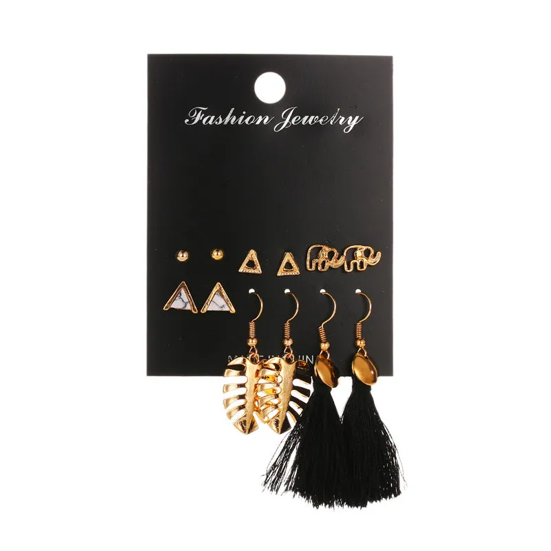 Wholesale Tassel Bohemian Style Leaf Geometry 6 Pair Earrings