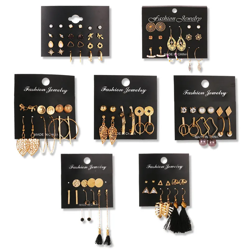 Wholesale Tassel Bohemian Style Leaf Geometry 6 Pair Earrings
