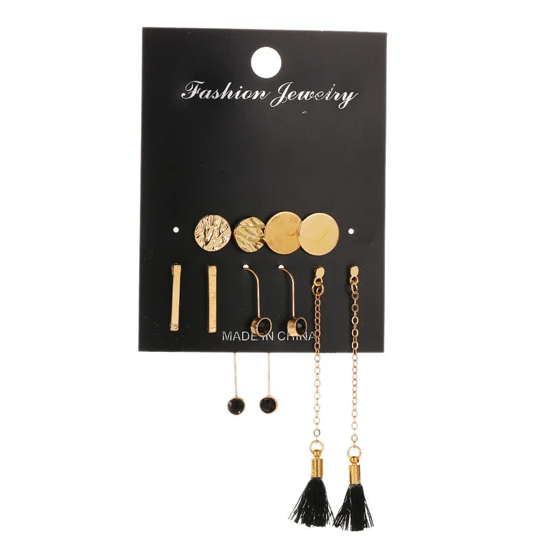 Wholesale Tassel Bohemian Style Leaf Geometry 6 Pair Earrings
