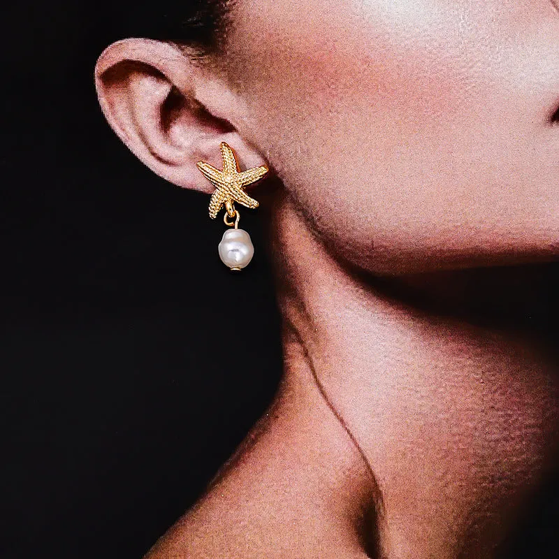 Wholesale temperament metal starfish pearl tassel ladies earrings