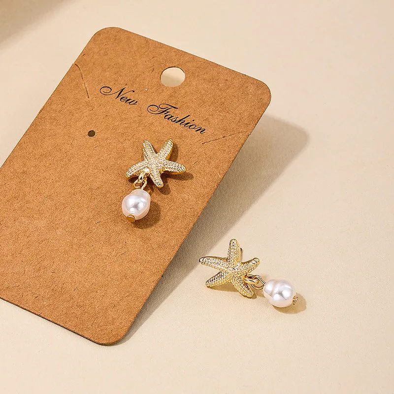 Wholesale temperament metal starfish pearl tassel ladies earrings