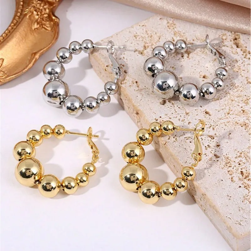 Wholesale Temperament, Metallic Feel, Fashionable and Versatile, with Round Bead Earrings